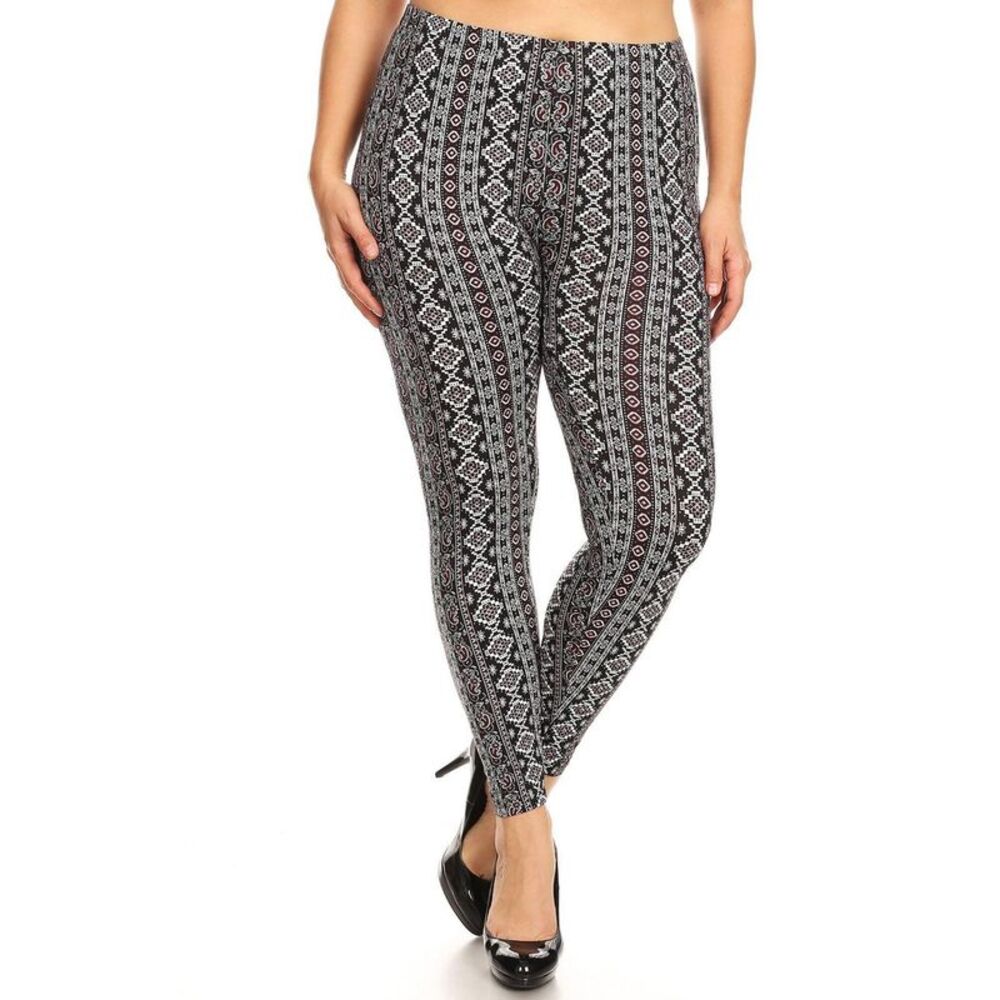 World of Leggings Brushed Vertical Paisley Brocade Plus Size Leggings